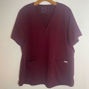 Figs Women's V-Neck Scrub Top in Burgundy